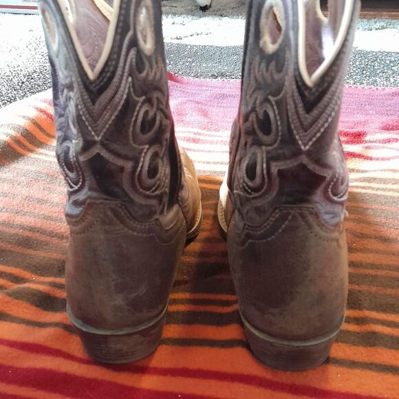 š¤ Ariat Purpleāand Brown Leather Square Toe Cowboy Boots Size 4.5 - Picture 9 of 9